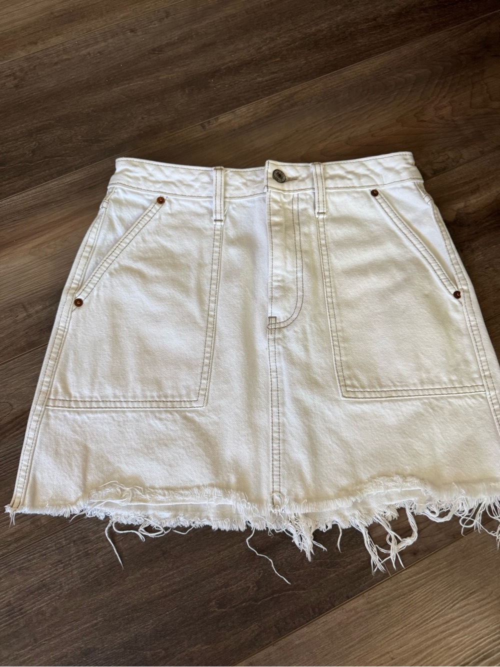 Abercrombie White Denim A-Line Mini Skirt with Frayed Hem